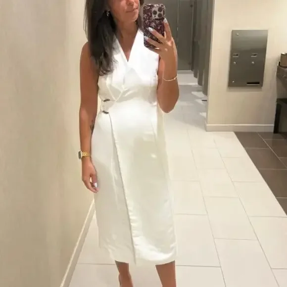 Ted Baker White Wrap Midi Dress Size 4 Suiting Career Professional Designer $575